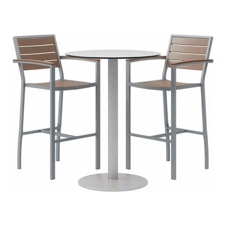 Kfi KFI 3-Piece Outdoor Dining Set, 30"W x 41"H Table, Gray w/ Silver Frame OLBR5601SLMA-2-TP30RD-B2200SL-41-D381